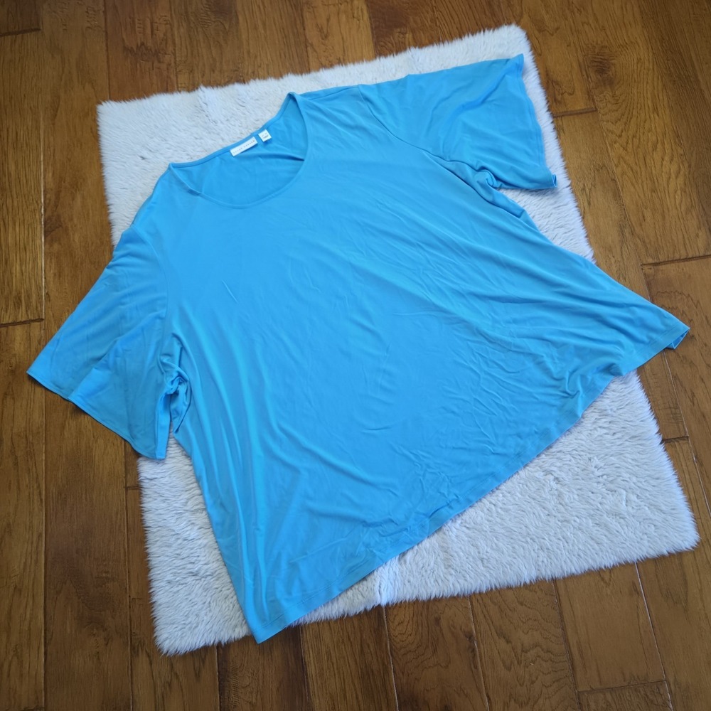 Susan Graver Short Sleeve Shirt Blouse Top Women's Plus 5X Turquoise Stretchy